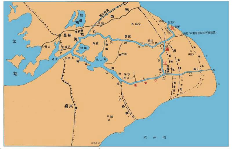 (明代叶宗行引浦入海后黄浦江示意图)